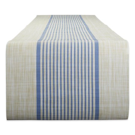 DESIGN IMPORTS 14 x 72 in. French Blue Middle Stripe Pvc Woven Table Runner CAMZ11806